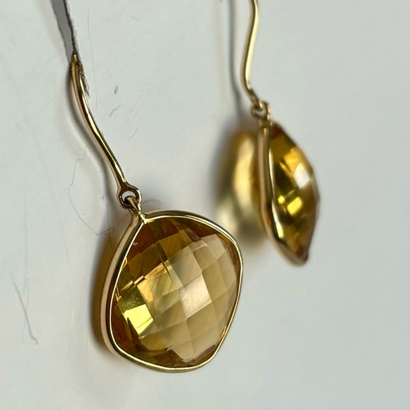 Solid 18k gold citrine drop earrings - Picture 5 of 7